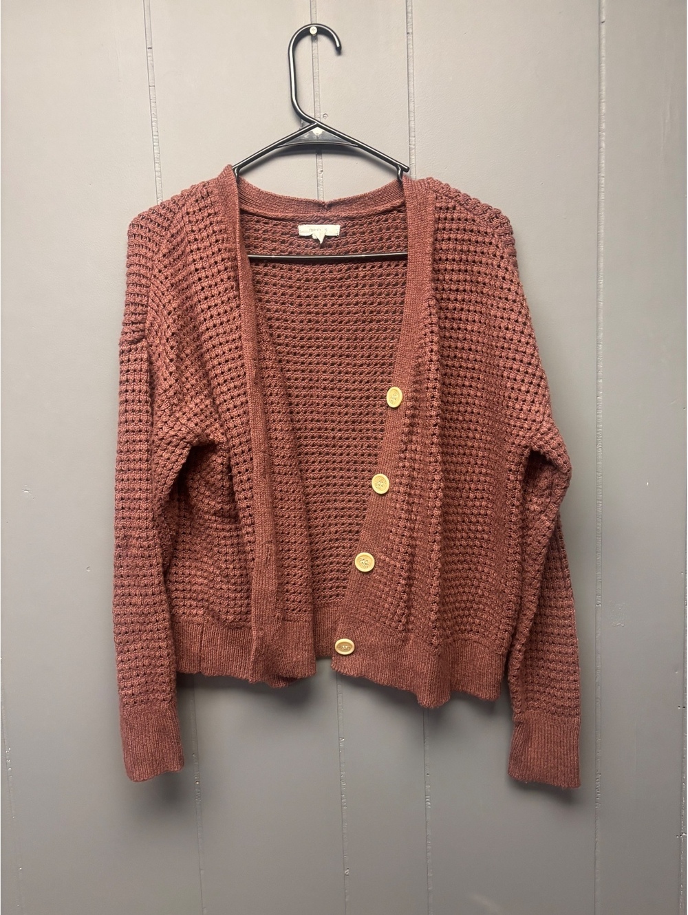 Maurices brown waffle knit button front cardigan